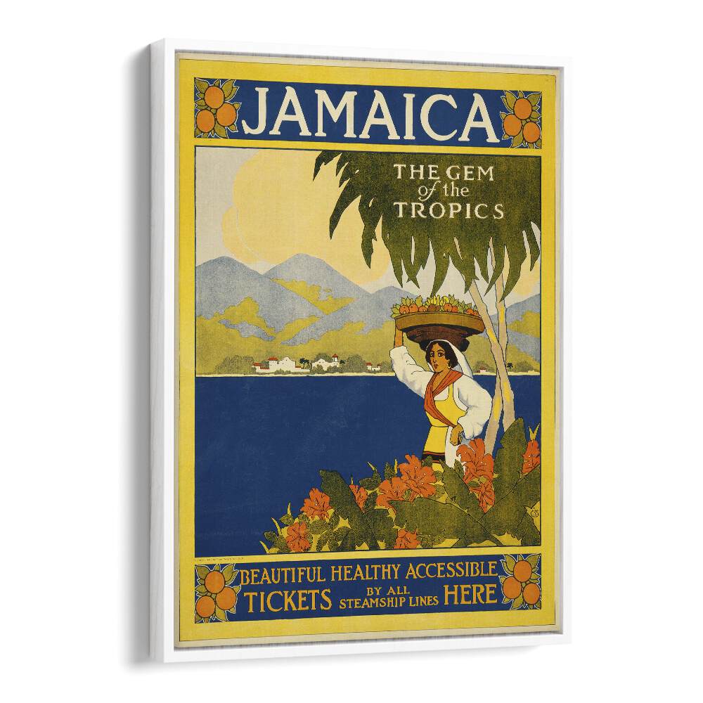 Jamaica Retro Vintage Travel Vintage Travel Posters in White Floater Frame