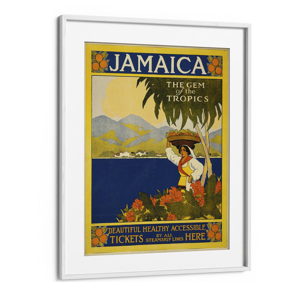 Jamaica Retro Vintage Travel Vintage Travel Posters in White Frame With Mount