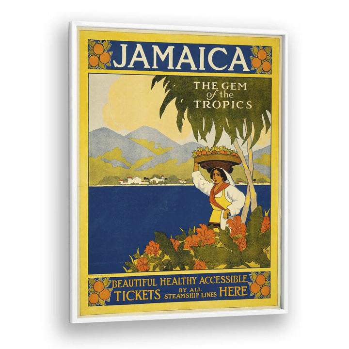 Jamaica Retro Vintage Travel Vintage Travel Posters in White Plain Frame