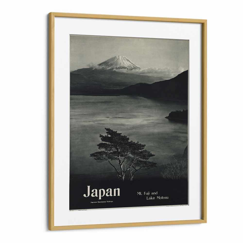 Japan-Mt Fuji  Retro Travel Posters in Oak Wood Frame With Mount