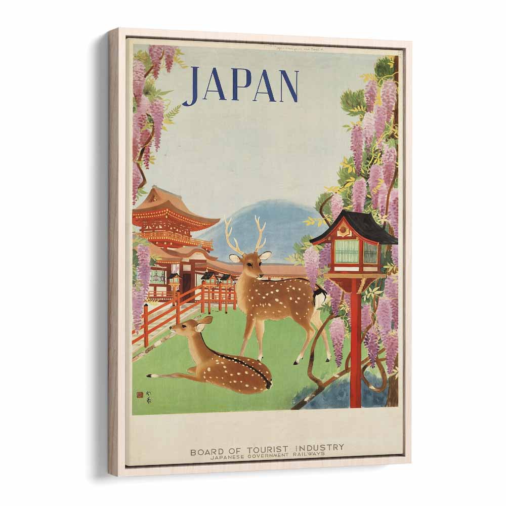 Japan Retro Art I  Vintage Travel Posters in Oak Wood Floater Frame