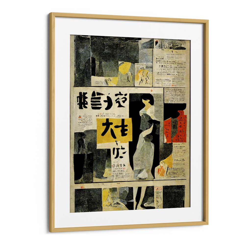 Japanese Newspaper I by Treechild Wall Art Prints in Oak Wood Frame With Mount