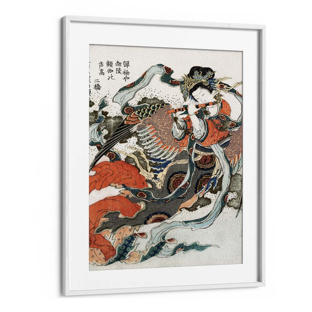 Japanese Woman - Ukiyo-e Style (1760-1849) By Katsushika Hokusai Japanese Paintings in White Frame With Mount