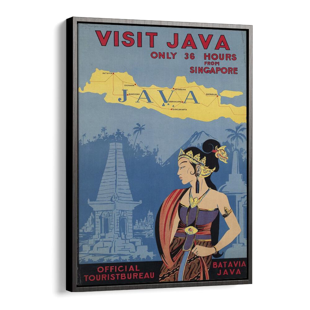 Java Retro Vintage Travel Vintage Travel Posters in Black Floater Frame