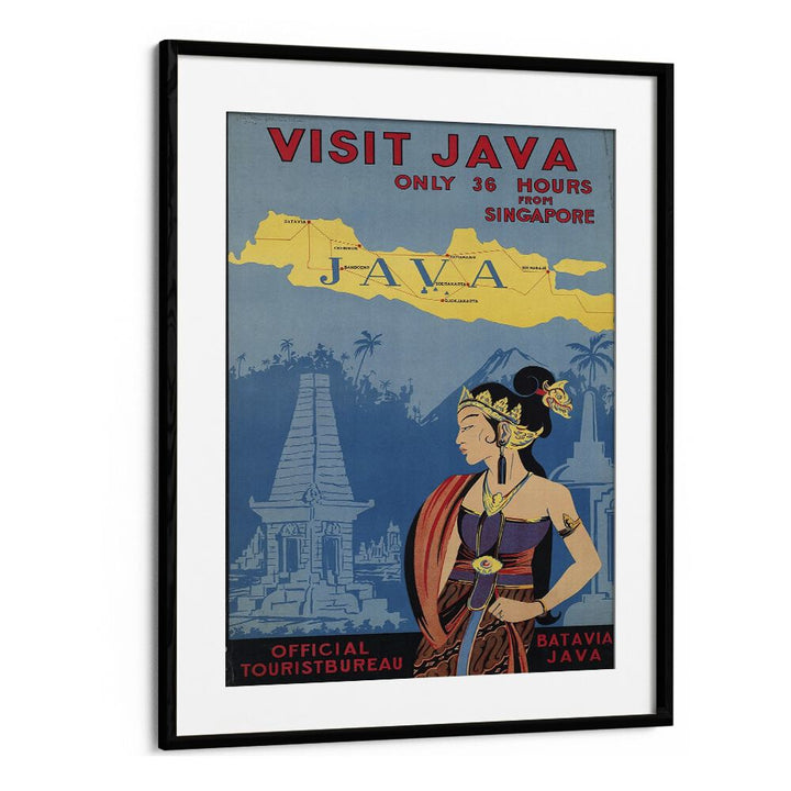 Java Retro Vintage Travel Vintage Travel Posters in Black Frame With Mount