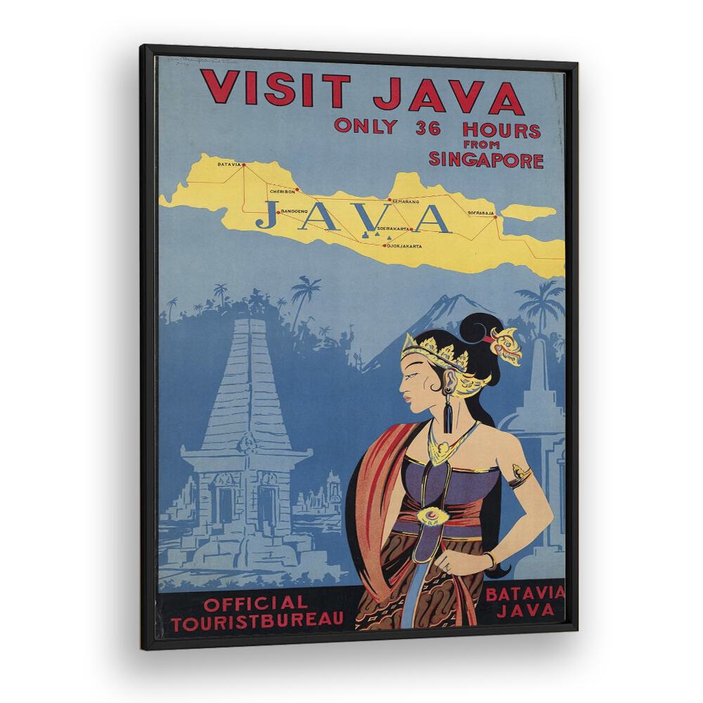 Java Retro Vintage Travel Vintage Travel Posters in Black Plain Frame