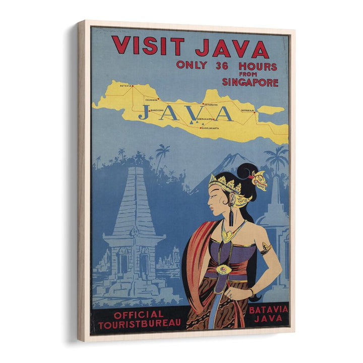 Java Retro Vintage Travel Vintage Travel Posters in Oak Wood Floater Frame