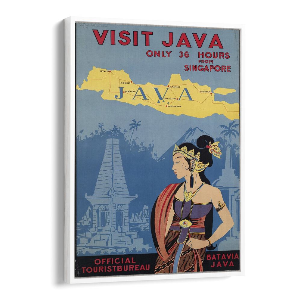 Java Retro Vintage Travel Vintage Travel Posters in White Floater Frame