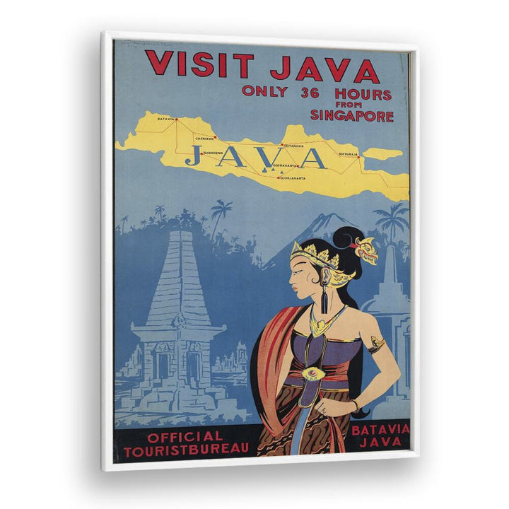 Java Retro Vintage Travel Vintage Travel Posters in White Plain Frame