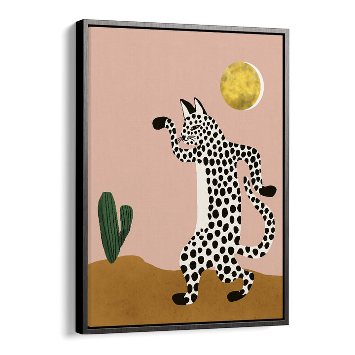 Jazzy Wild Cat By Uma Gokhale Kids Paintings in Black Floater Frame