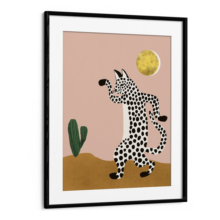 Jazzy Wild Cat By Uma Gokhale Kids Paintings in Black Frame With Mount