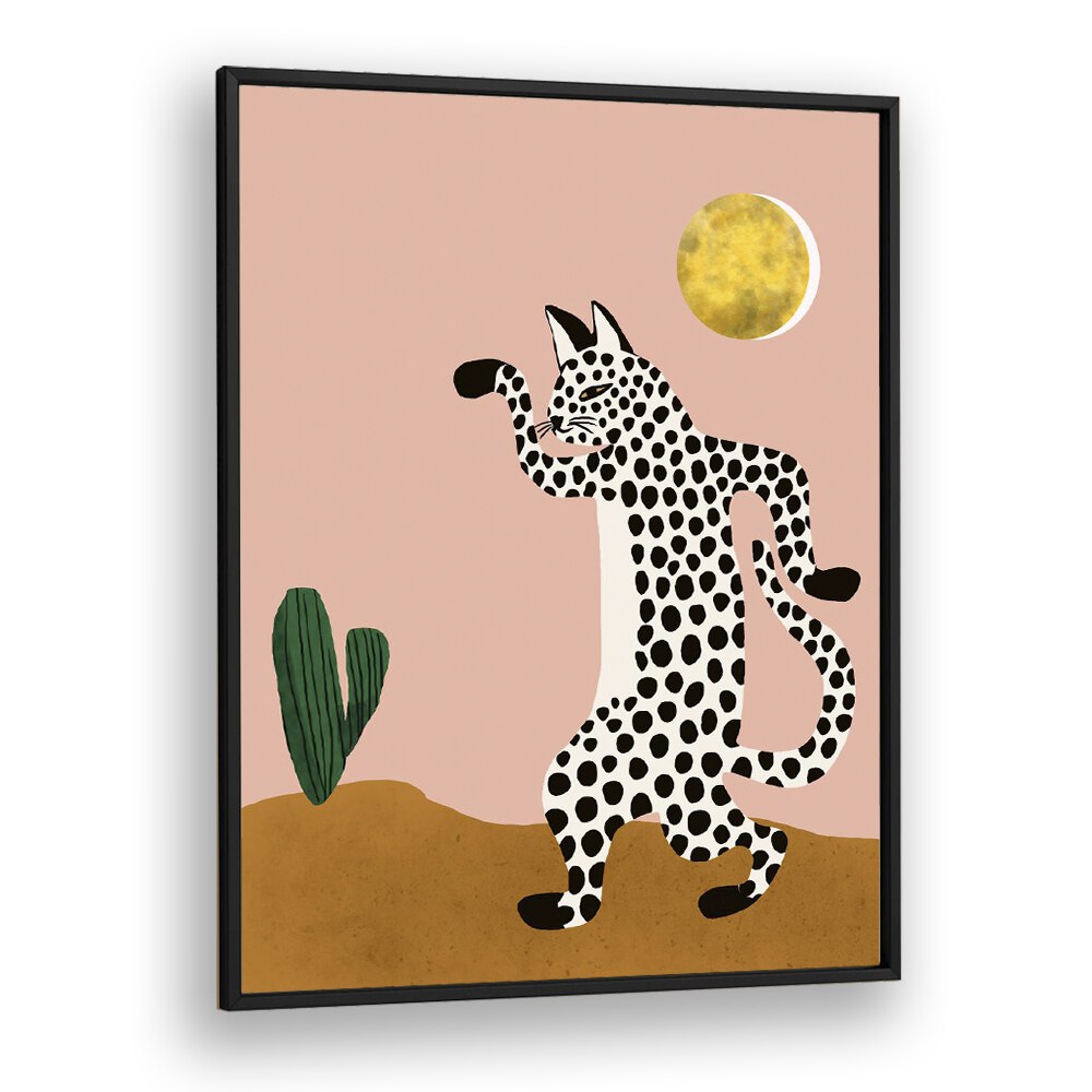 Jazzy Wild Cat By Uma Gokhale Kids Paintings in Black Plain Frame