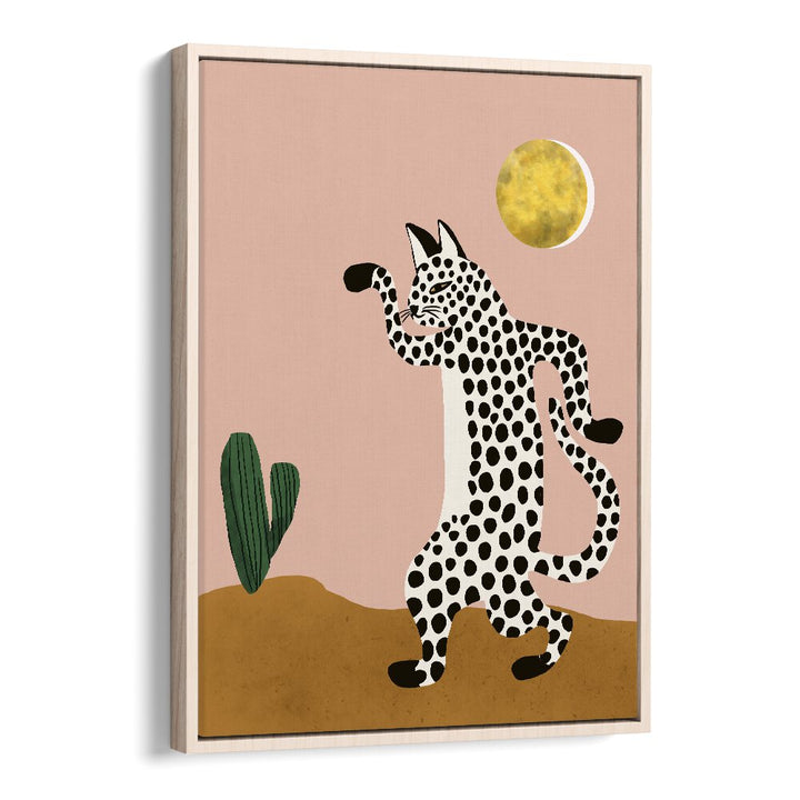 Jazzy Wild Cat By Uma Gokhale Kids Paintings in Oak Wood Floater Frame