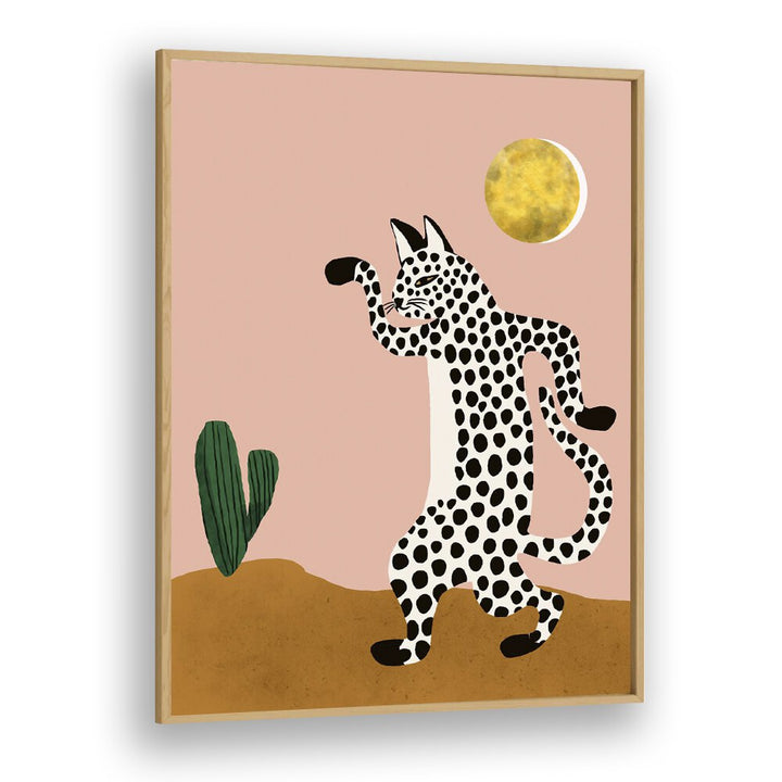 Jazzy Wild Cat By Uma Gokhale Kids Paintings in Oak Wood Plain Frame