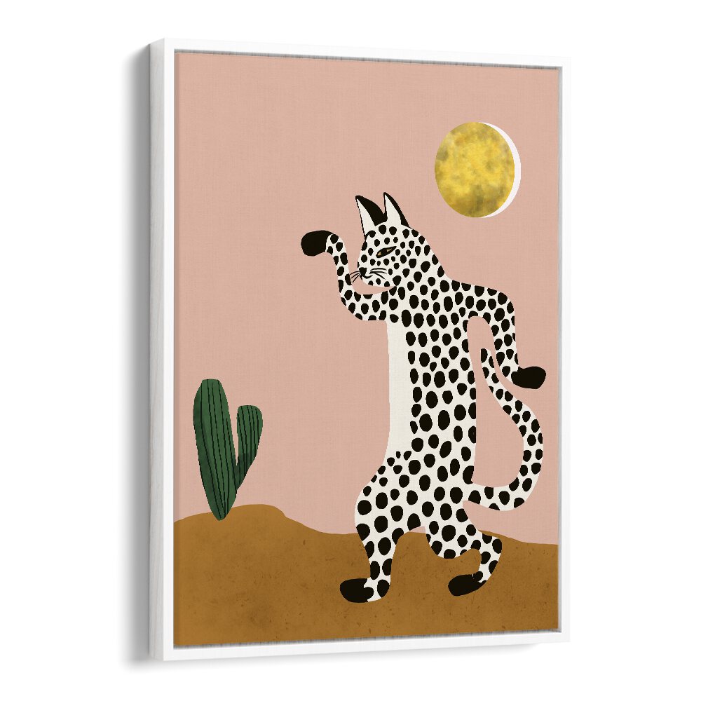 Jazzy Wild Cat By Uma Gokhale Kids Paintings in White Floater Frame