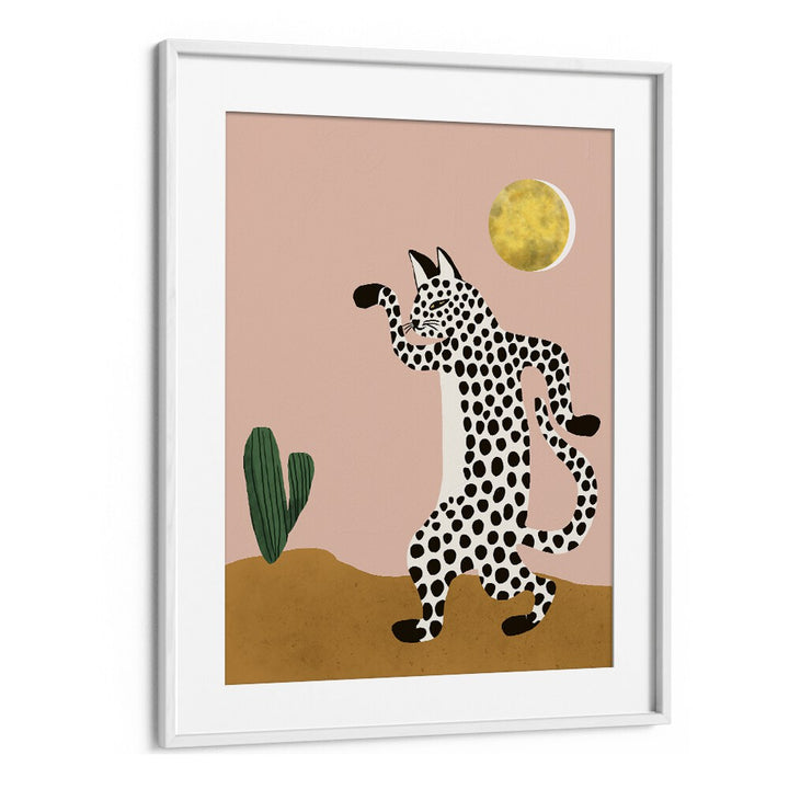 Jazzy Wild Cat By Uma Gokhale Kids Paintings in White Frame With Mount