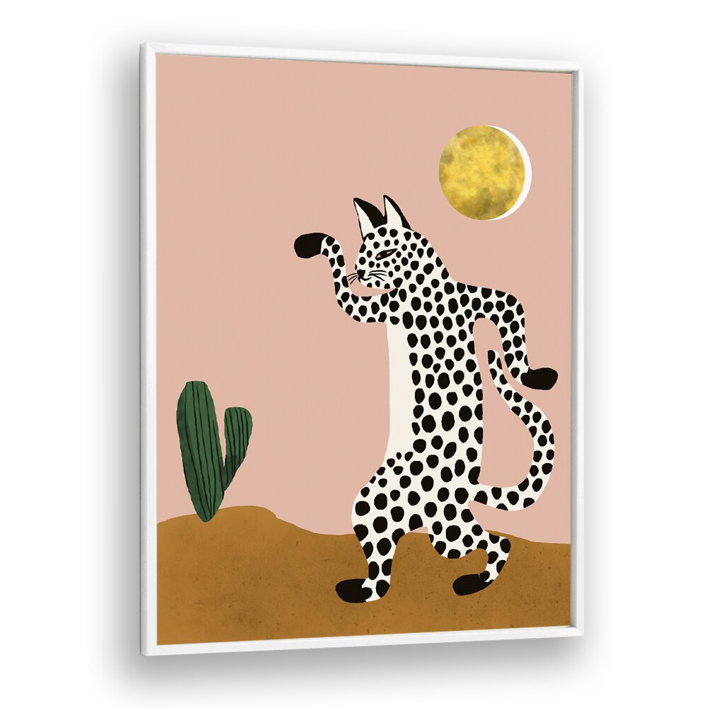 Jazzy Wild Cat By Uma Gokhale Kids Paintings in White Plain Frame