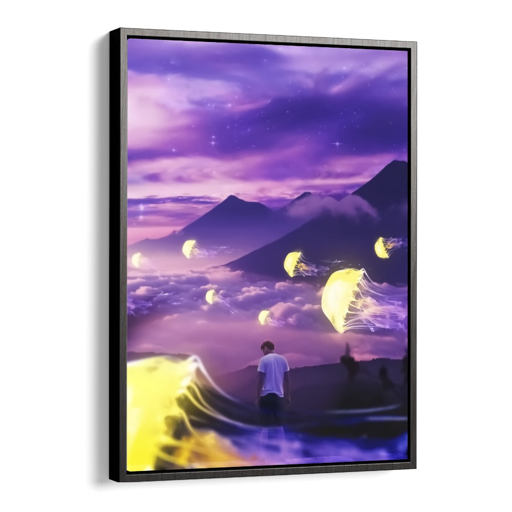 Jellyfish Mountain by Ritvik Takkar Surrealism in Black Floater Frame