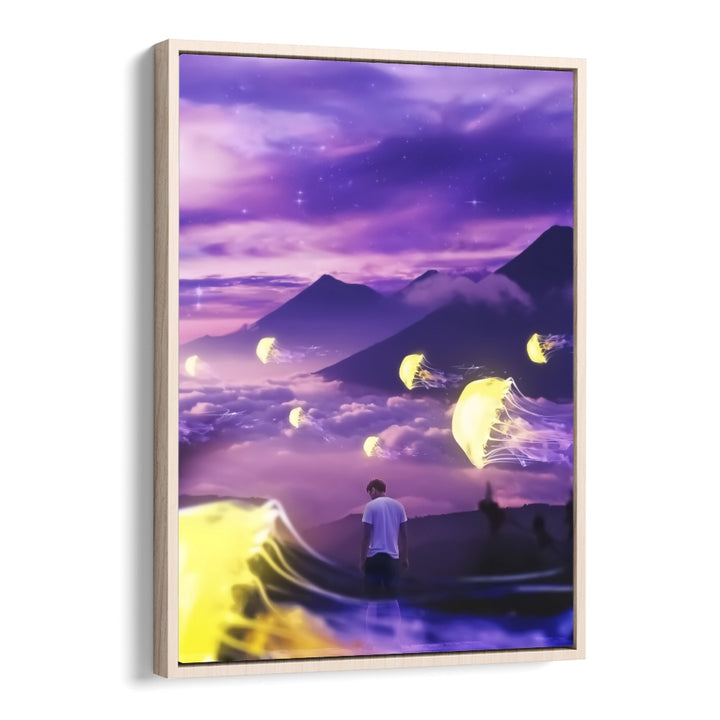 Jellyfish Mountain by Ritvik Takkar Surrealism in Oak Wood Floater Frame