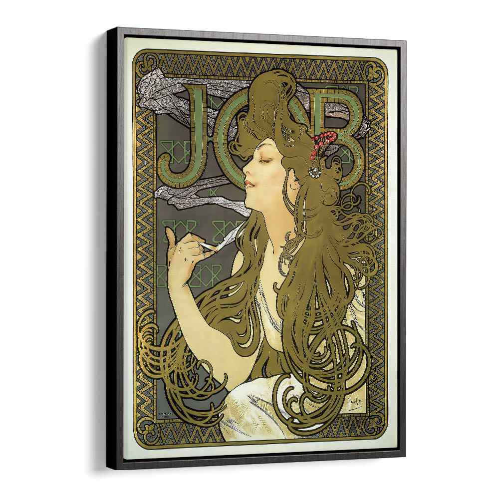 Job Cigarette Paper 1896 By Alphonse Mucha Vintage Paintings in Black Floater Frame