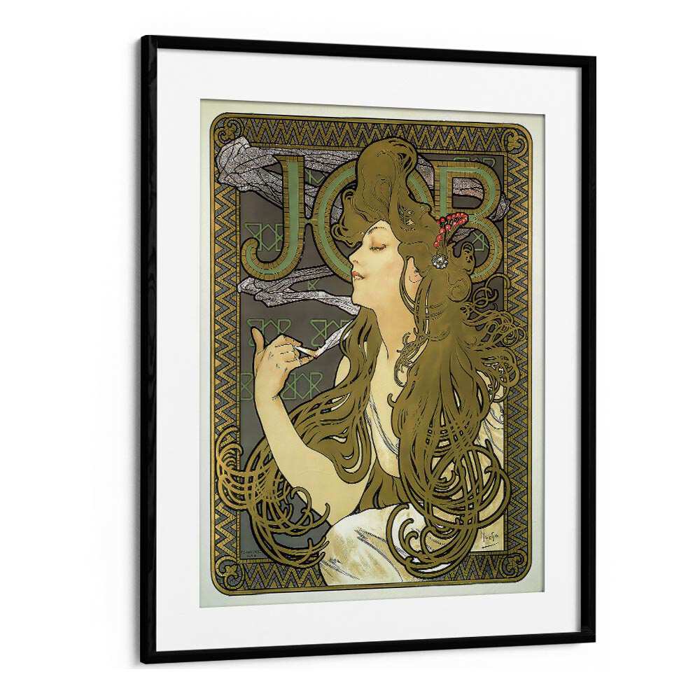 Job Cigarette Paper 1896 By Alphonse Mucha Vintage Paintings in Black Frame With Mount