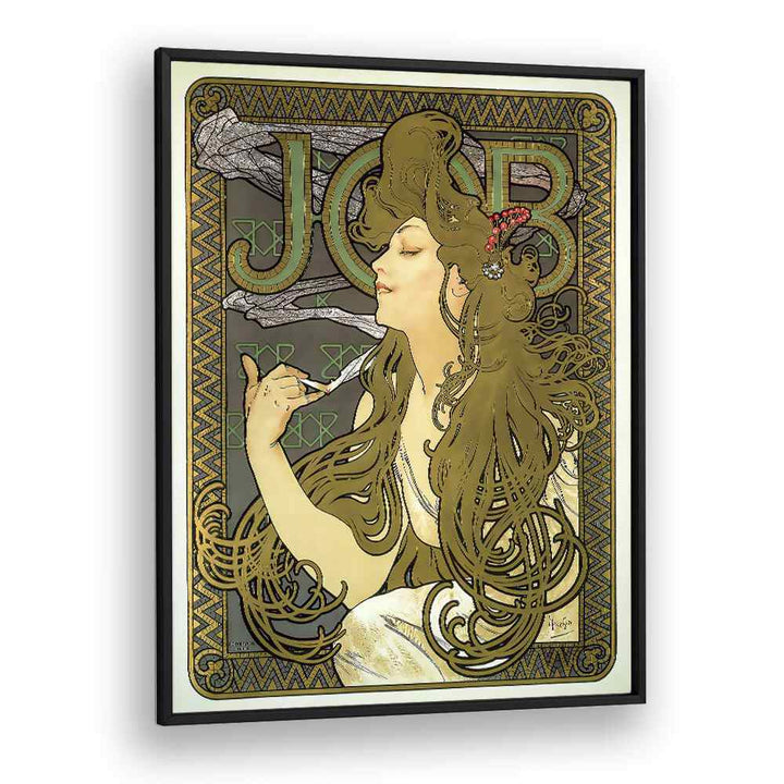 Job Cigarette Paper 1896 By Alphonse Mucha Vintage Paintings in Black Plain Frame