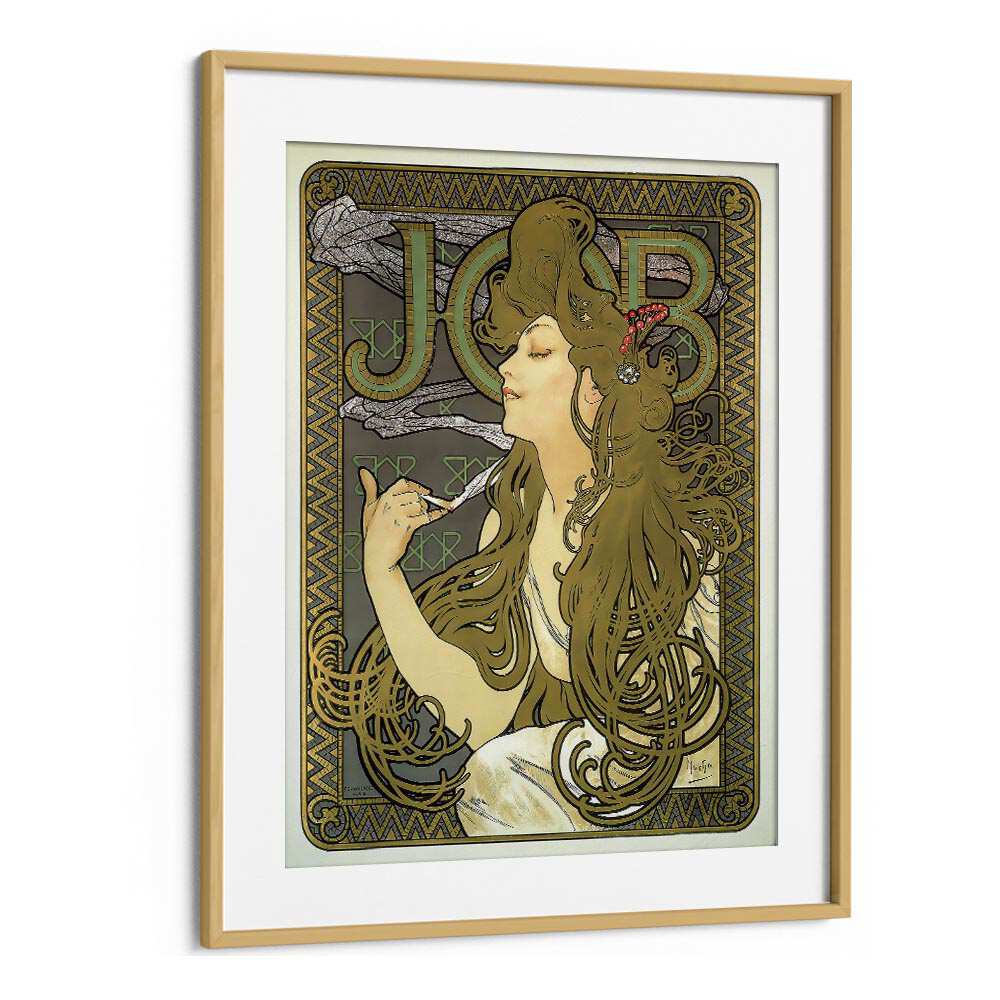 Job Cigarette Paper 1896 By Alphonse Mucha Vintage Paintings in Oak Wood Frame With Mount