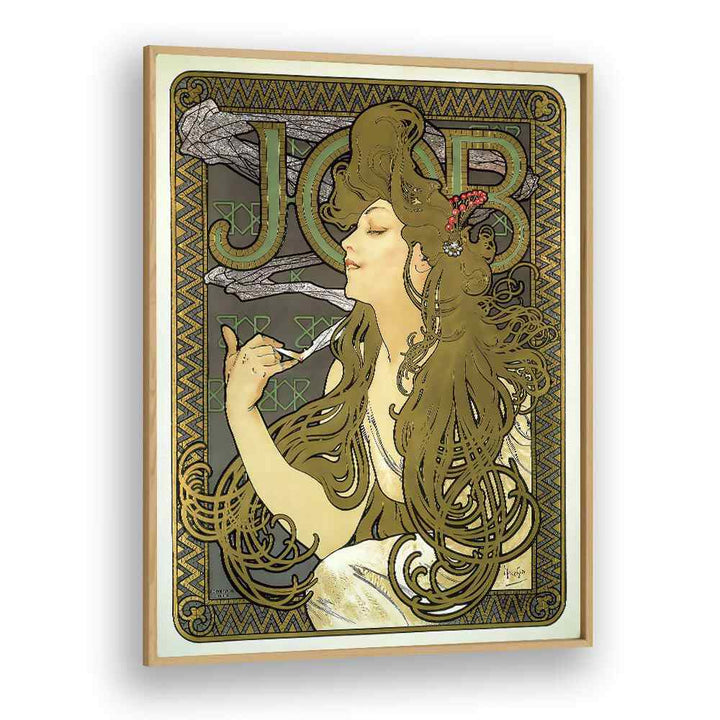 Job Cigarette Paper 1896 By Alphonse Mucha Vintage Paintings in Oak Wood Plain Frame