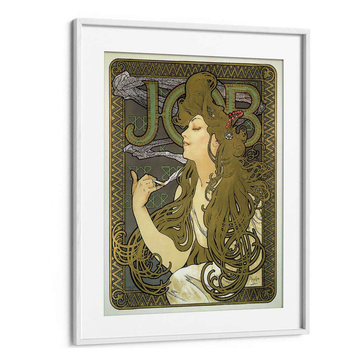 Job Cigarette Paper 1896 By Alphonse Mucha Vintage Paintings in White Frame With Mount