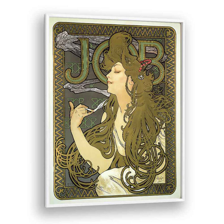 Job Cigarette Paper 1896 By Alphonse Mucha Vintage Paintings in White Plain Frame