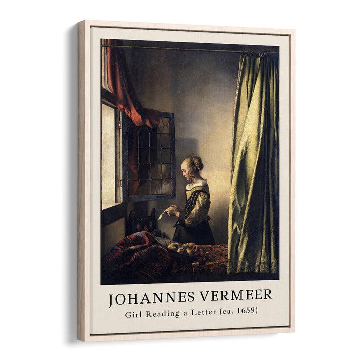 Johannas Vermeer Girl Reading A Letter-1659 By Johannes Vermeer Vintage Paintings in Oak Wood Floater Frame