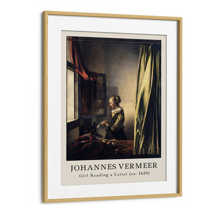 Johannas Vermeer Girl Reading A Letter-1659 By Johannes Vermeer Vintage Paintings in Oak Wood Frame With Mount