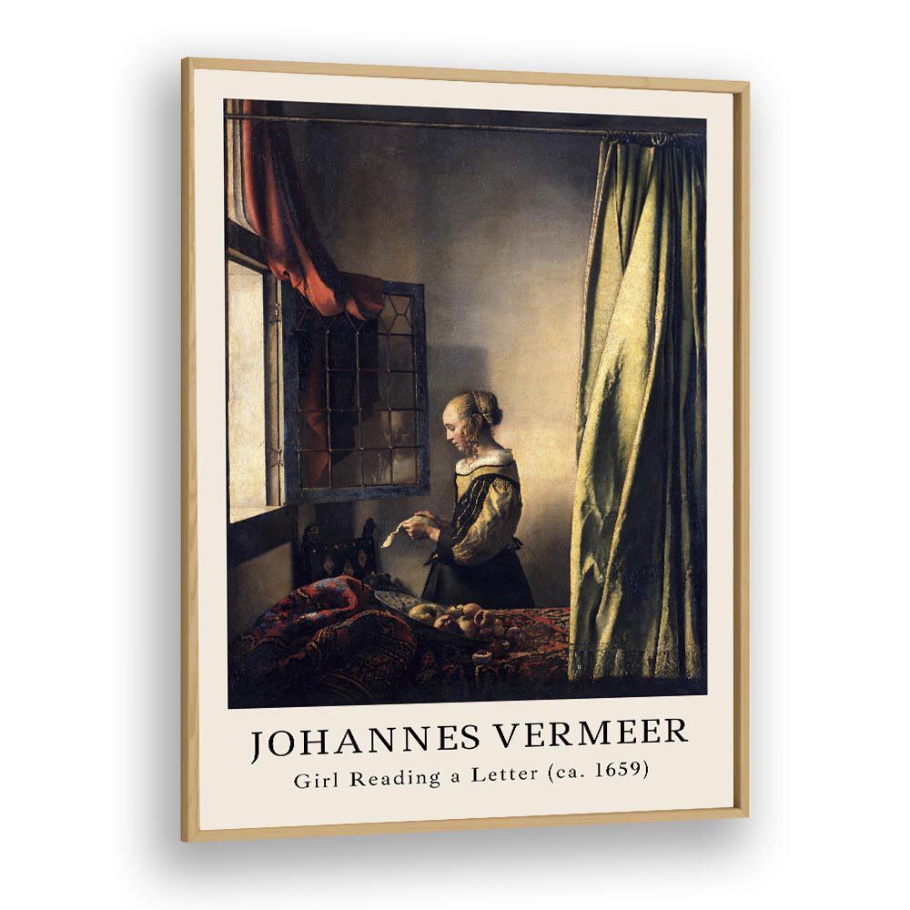 Johannas Vermeer Girl Reading A Letter-1659 By Johannes Vermeer Vintage Paintings in Oak Wood Plain Frame