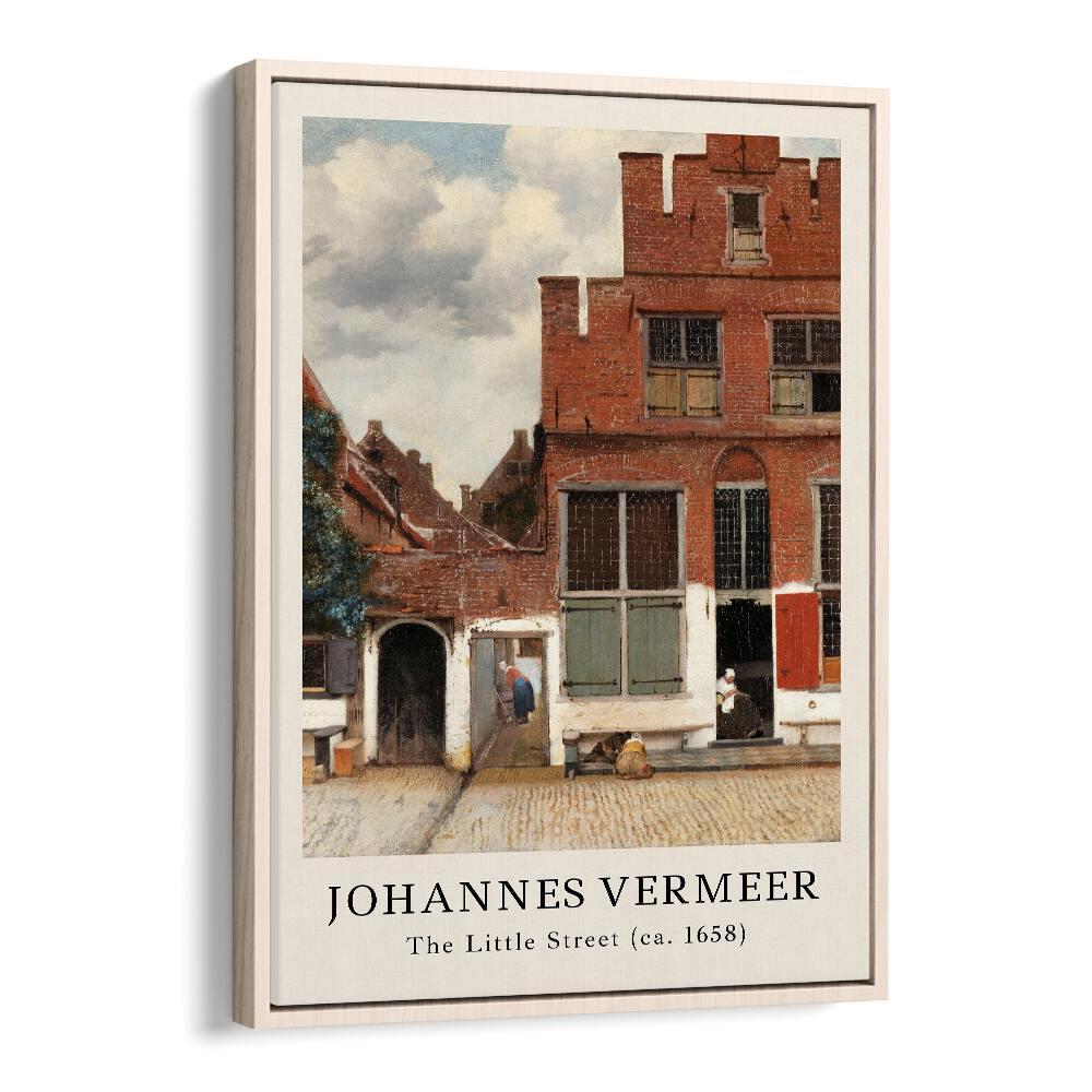 Johannas Vermeer The Little Street-1658 By Johannes Vermeer Vintage Paintings in Oak Wood Floater Frame