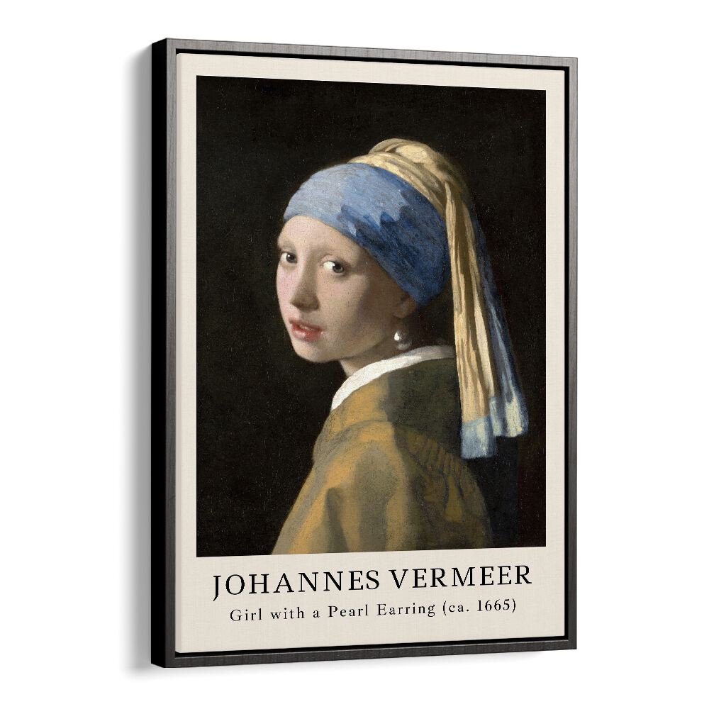 Johannes Vermeer Girl With Pearl Earring-1665 By Johannes Vermeer Vintage Paintings in Black Floater Frame