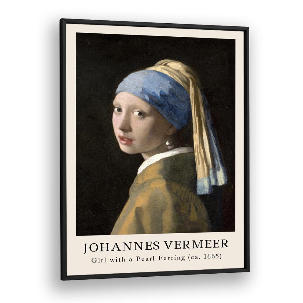 Johannes Vermeer Girl With Pearl Earring-1665 By Johannes Vermeer Vintage Paintings in Black Plain Frame