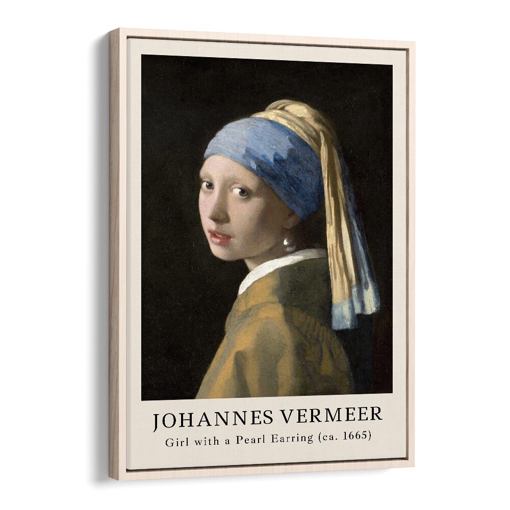 Johannes Vermeer Girl With Pearl Earring-1665 By Johannes Vermeer Vintage Paintings in Oak Wood Floater Frame