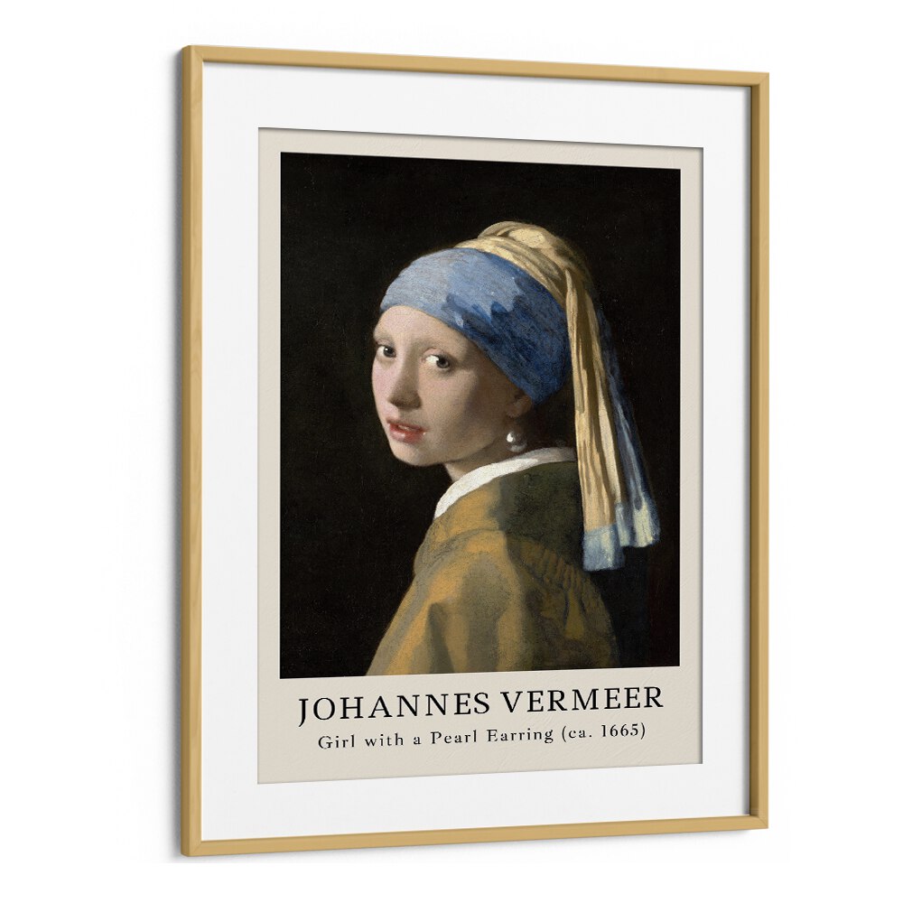 Johannes Vermeer Girl With Pearl Earring-1665 By Johannes Vermeer Vintage Paintings in Oak Wood Frame With Mount