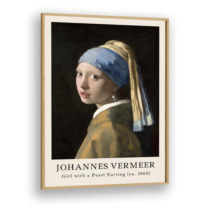 Johannes Vermeer Girl With Pearl Earring-1665 By Johannes Vermeer Vintage Paintings in Oak Wood Plain Frame