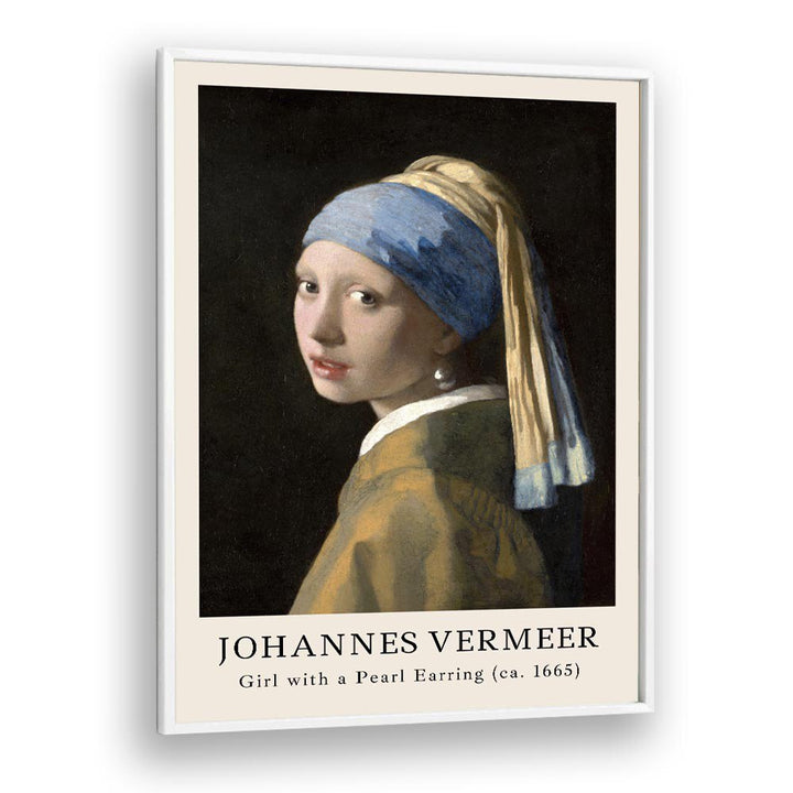 Johannes Vermeer Girl With Pearl Earring-1665 By Johannes Vermeer Vintage Paintings in White Plain Frame