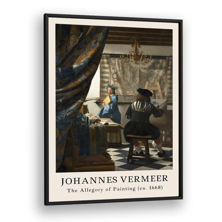 Johannes Vermeer The Allegory Of Painting-1668 By Johannes Vermeer Vintage Paintings in Black Plain Frame