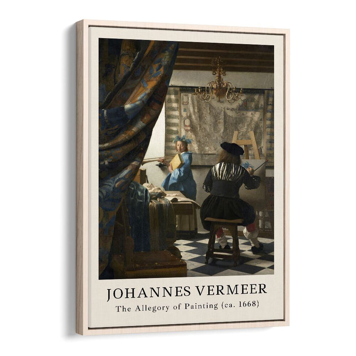 Johannes Vermeer The Allegory Of Painting-1668 By Johannes Vermeer Vintage Paintings in Oak Wood Floater Frame