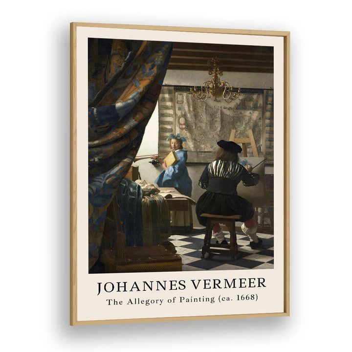 Johannes Vermeer The Allegory Of Painting-1668 By Johannes Vermeer Vintage Paintings in Oak Wood Plain Frame