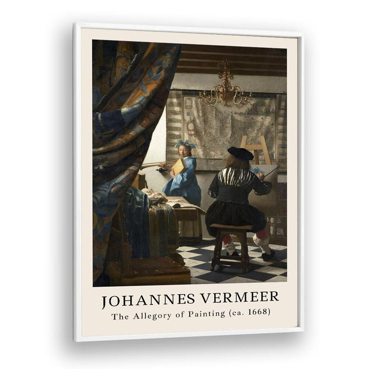 Johannes Vermeer The Allegory Of Painting-1668 By Johannes Vermeer Vintage Paintings in White Plain Frame