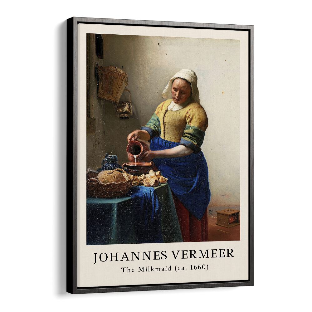 Johannes Vermeer The Milkmaid-1660 By Johannes Vermeer Vintage Paintings in Black Floater Frame