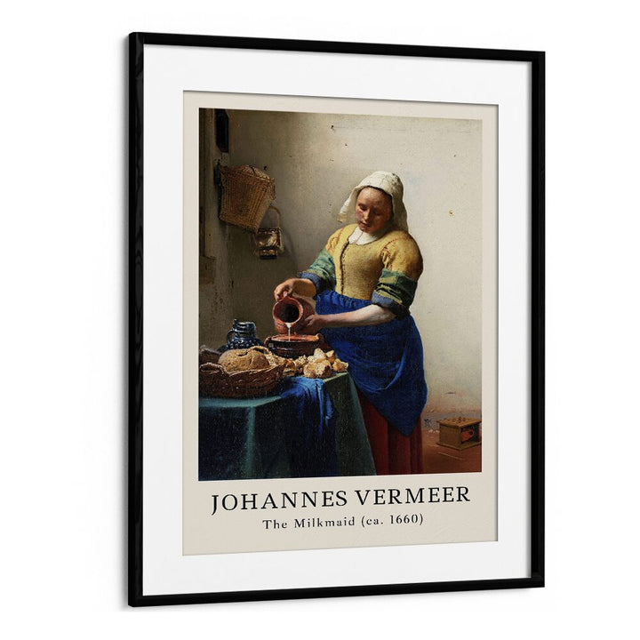 Johannes Vermeer The Milkmaid-1660 By Johannes Vermeer Vintage Paintings in Black Frame With Mount