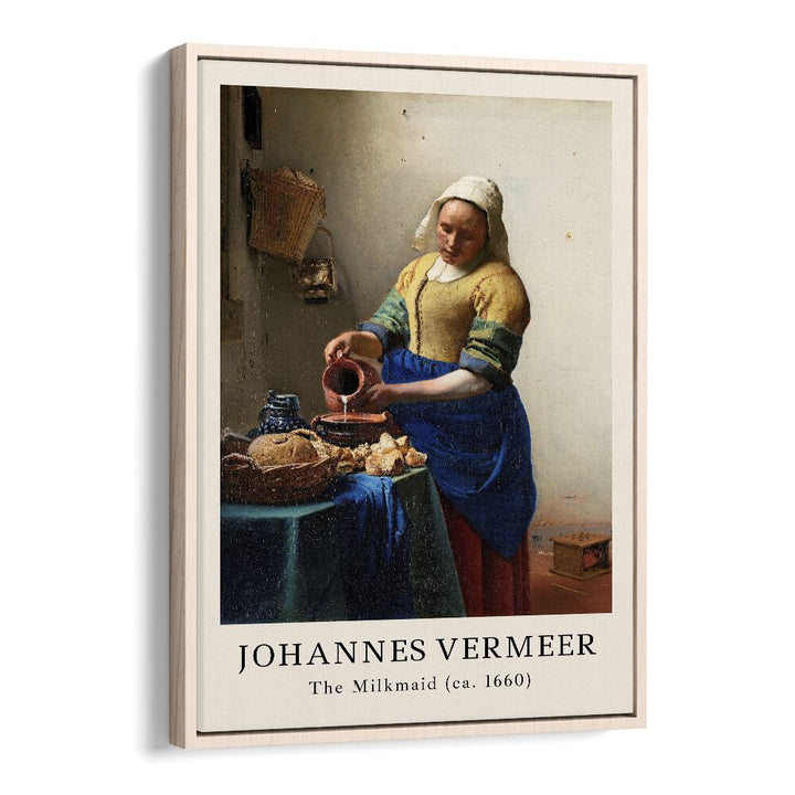 Johannes Vermeer The Milkmaid-1660 By Johannes Vermeer Vintage Paintings in Oak Wood Floater Frame