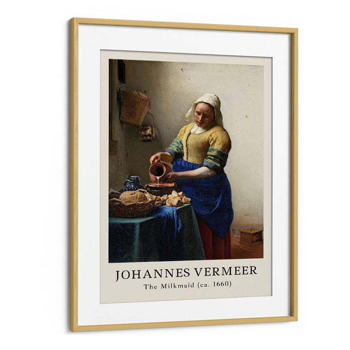 Johannes Vermeer The Milkmaid-1660 By Johannes Vermeer Vintage Paintings in Oak Wood Frame With Mount