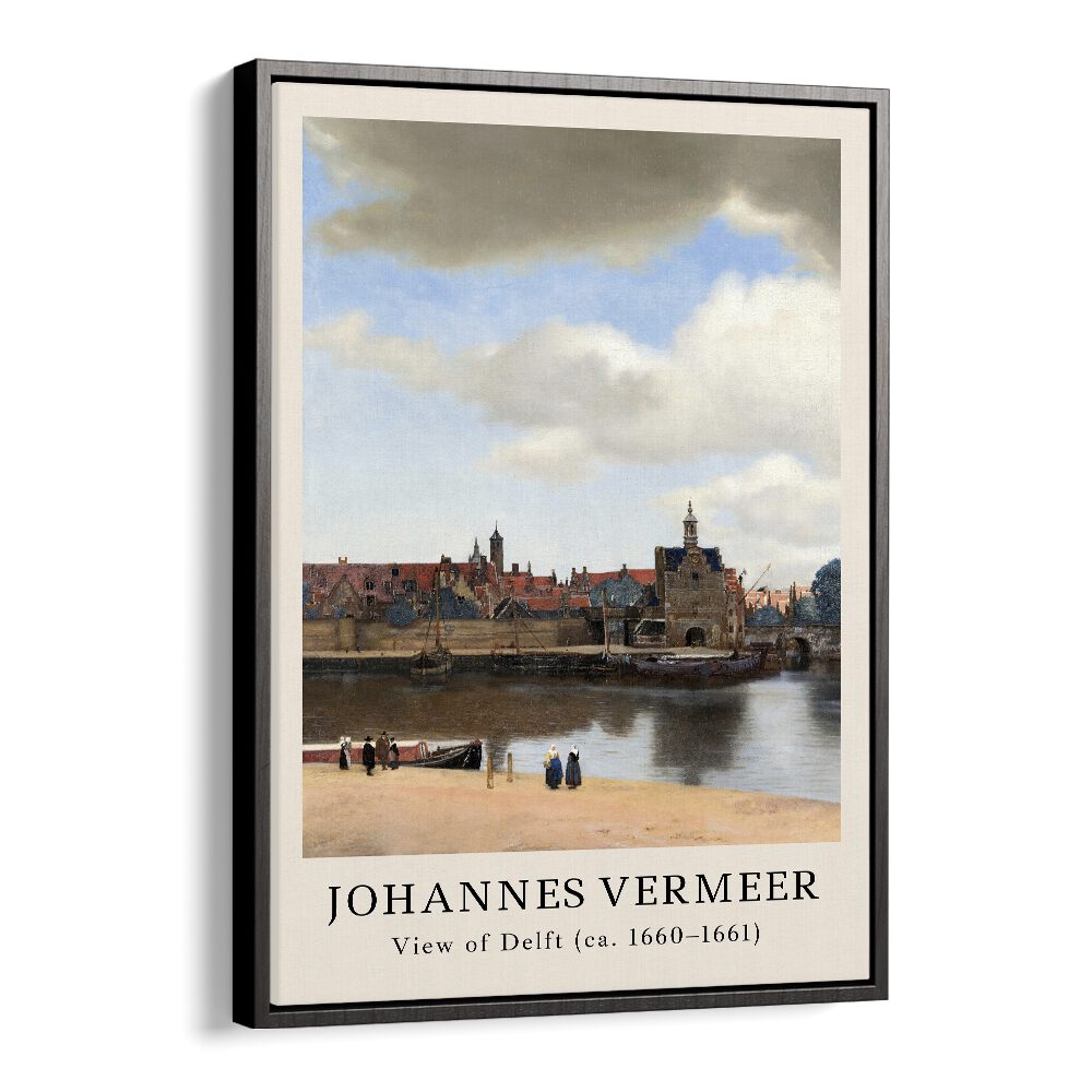 Johannes Vermeer View Of Delft 1660-1661 By Johannes Vermeer Vintage Paintings in Black Floater Frame