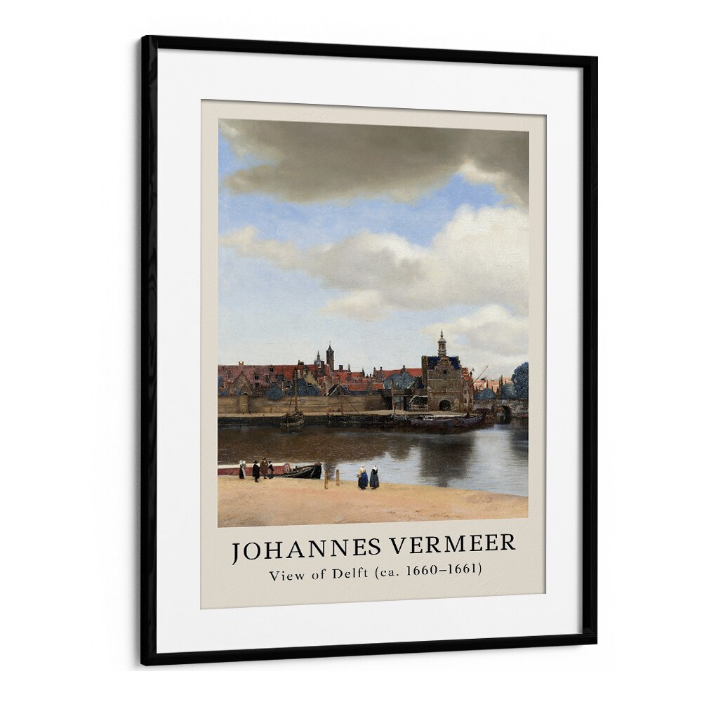 Johannes Vermeer View Of Delft 1660-1661 By Johannes Vermeer Vintage Paintings in Black Frame With Mount